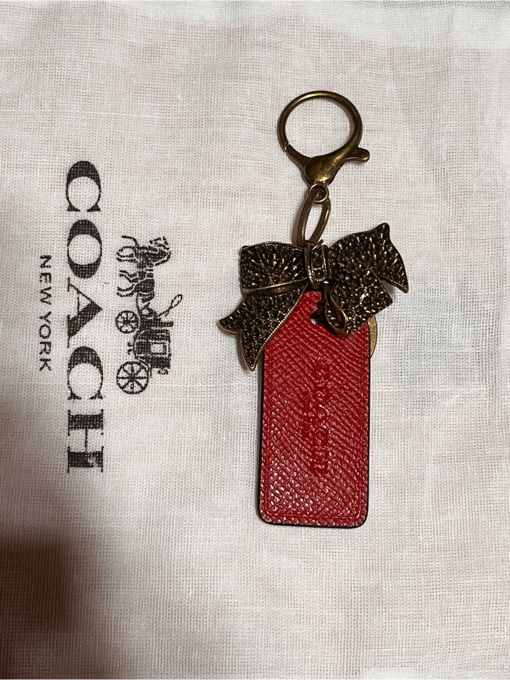 Coach Red Leather Hangtag on Handmade Keychain with bow